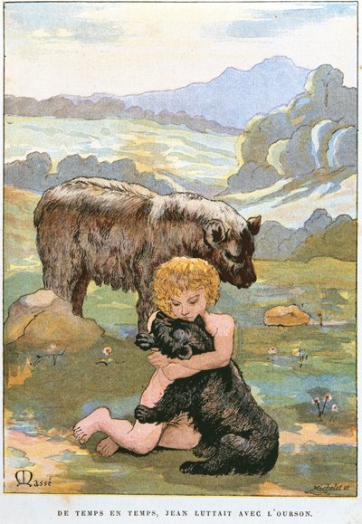 Jean-LOurs de niño jugando con un oso bebé, c.1900 de Masse Masse